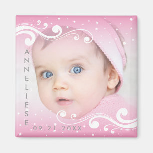 Mooie Baby Meisje Foto met Naam en Datum Magneet