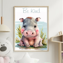 Mooie baby nijlpaard dierprint poster