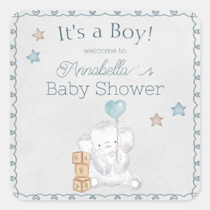Mooie baby olifant jongen en waterverf ballon vierkante sticker