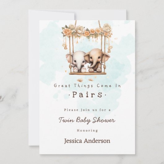 Mooie Baby Olifant Jongens of Meisjes Twin Baby Sh Kaart (Voorkant)