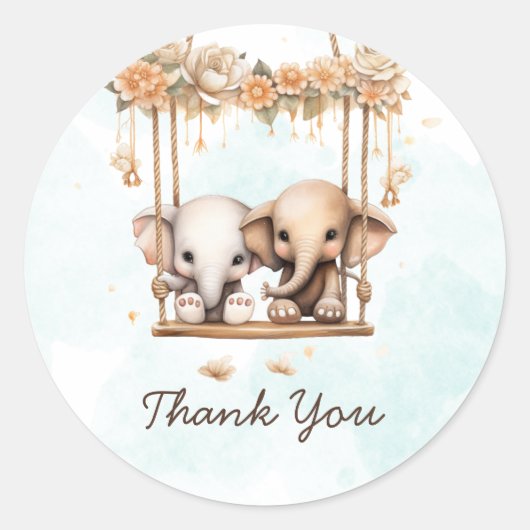 Mooie Baby Olifant Jongens of Meisjes Twin Baby Sh Ronde Sticker (Voorkant)
