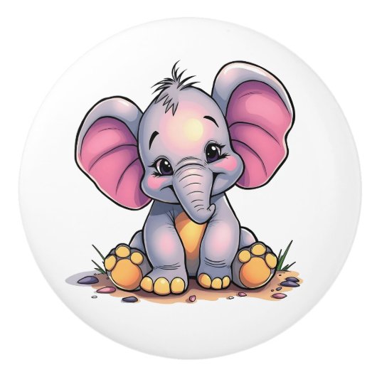 Mooie Baby Olifant  Keramische Knop (Voorkant)