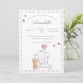 Mooie baby olifant meisje en ballon waterverf kaart (Staand voorkant)