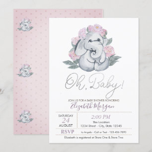 Mooie Baby Olifant Stippen Bloemen Baby Shower Kaart
