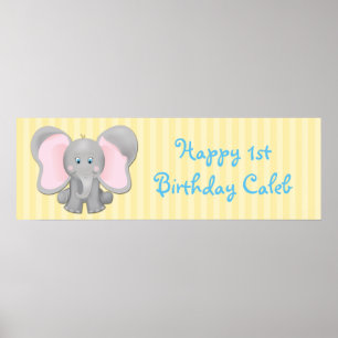 Mooie baby olifant verjaardag of babyshower feestb poster