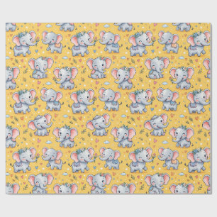 Mooie Baby Olifanten Bloemrijke Naadloos Patroon Cadeaupapier