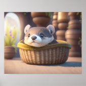 Mooie baby otter in een mand poster (Voorkant)