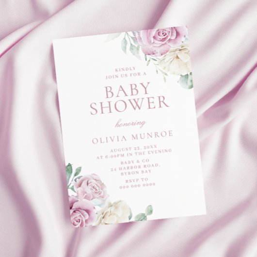 Mooie Baby Roze Bloemen Baby shower Kaart