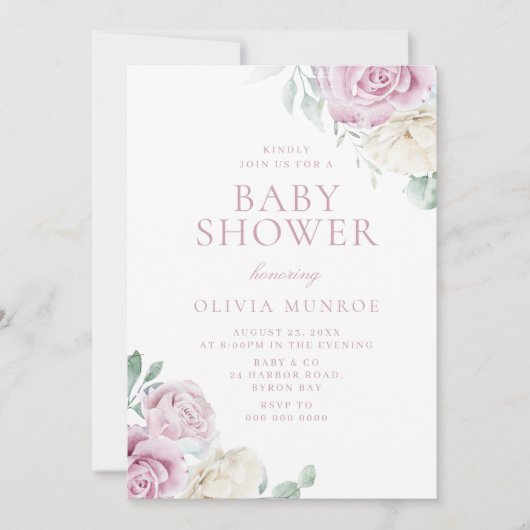 Mooie Baby Roze Bloemen Baby shower Kaart (Voorkant)