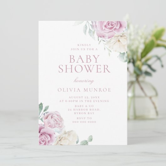 Mooie Baby Roze Bloemen Baby shower Kaart (Staand voorkant)