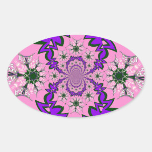 Mooie Baby Roze Bloemen Paarse Schaduw Motief Art Ovale Sticker