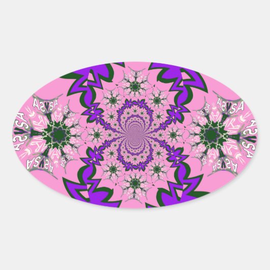 Mooie Baby Roze Bloemen Paarse Schaduw Motief Art Ovale Sticker (Voorkant)