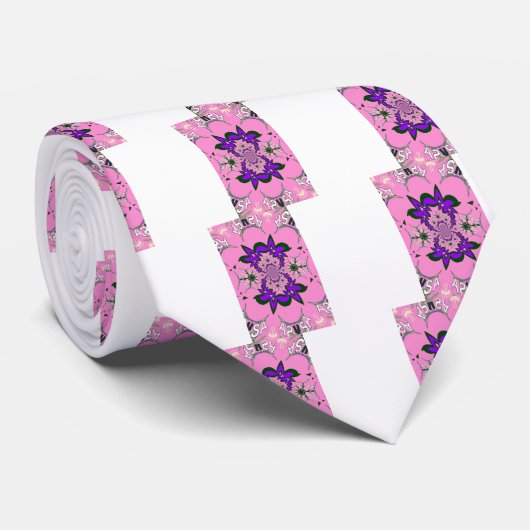 Mooie Baby Roze Bloemen Paarse Schaduw Motief Art Stropdas (Opgerold)