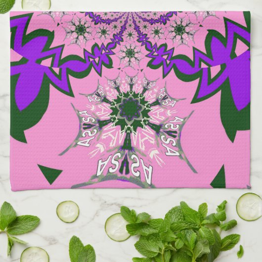 Mooie Baby Roze Bloemen Paarse Schaduw Motief Art Theedoek (Gevouwen)