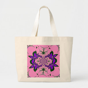 Mooie baby roze bloemmotief paarse tint mono grote tote bag