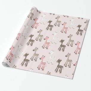 Mooie Baby Roze Giraffe Cadeaupapier
