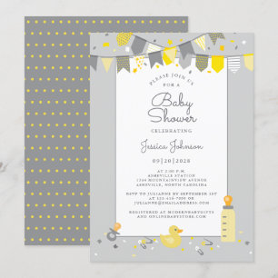 Mooie Baby Shower Grijs Geel Moderne Vlaggen Slagb Kaart