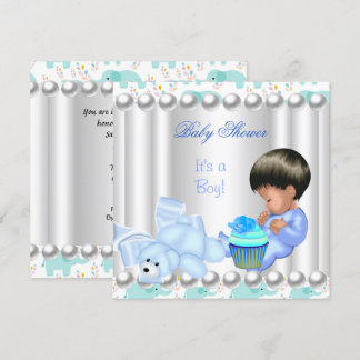 Mooie baby shower jongen blauwe cupcake kaart