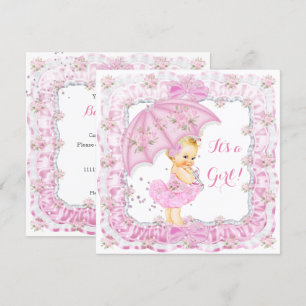 Mooie Baby Shower Meisje Bloem Roze Blond Kaart