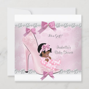 Mooie Baby Shower Meisje Roze Diamant Hoge Hak Kaart