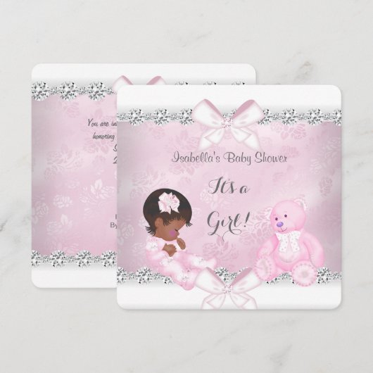 Mooie Baby Shower Meisje Roze Witte Beer Kaart (Voorkant / Achterkant)