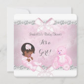 Mooie Baby Shower Meisje Roze Witte Beer Kaart (Voorkant)