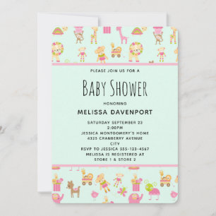 Mooie baby shower met dieren uit de kinderkamer kaart