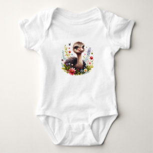Mooie baby struisvogel met bloemen romper