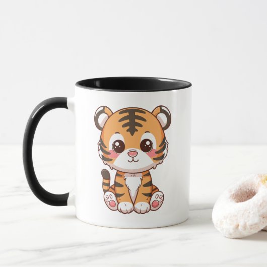 Mooie baby tijger zittende Cartoon Mok (Met donut)