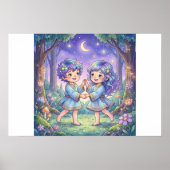 Mooie Baby Tweelingen Sterrenbeeld Muur Kunst Post Poster (Voorkant)