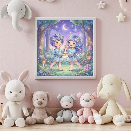 Mooie Baby Tweelingen Sterrenbeeld Muur Kunst Post Poster