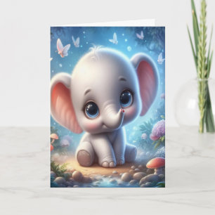 Mooie Baby Witte Olifant Verjaardagskaart Bloemen Feestdagen Kaart