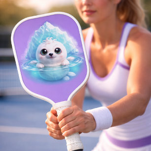 Mooie baby witte zeehond - Lavendel Ijsberg ontwer Pickleball Paddle