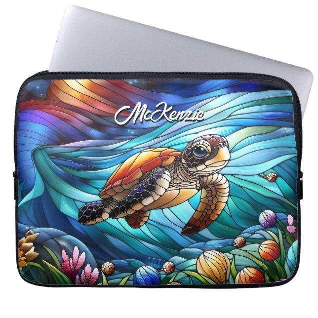 Mooie Baby Zeeen schildpad in kleurrijk Zee Laptop Sleeve (Voorkant)