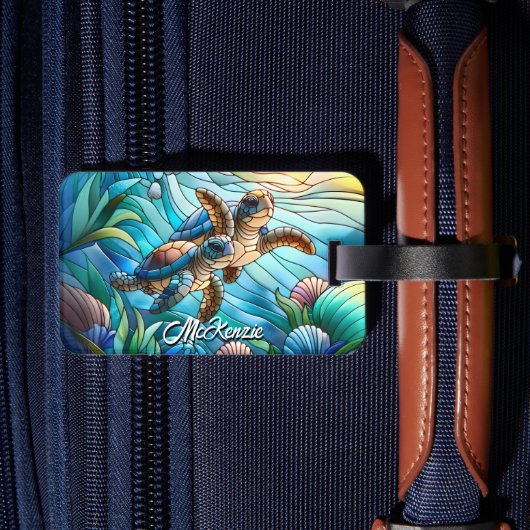 Mooie Baby Zeeen schildpadden in kleurrijk Zee Bagagelabel (Achterkant Insitu 2)