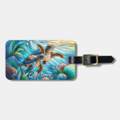 Mooie Baby Zeeen schildpadden in kleurrijk Zee Bagagelabel (Voorkant horizontaal)