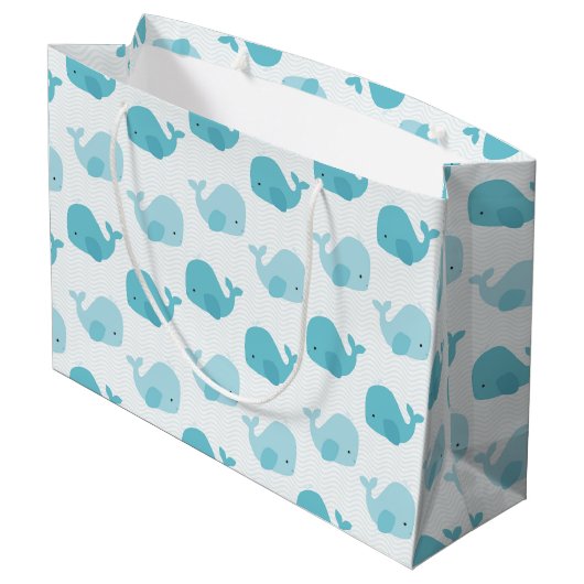 Mooie babyblauwe walvissen groot cadeauzakje (Achterkant Gekanteld)