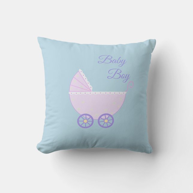 Mooie babyjongen Stroller op Turquoise Kussen (Voorkant)