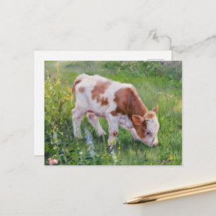 Mooie babykoe in bloemenveld, in de stijl van Clau Briefkaart