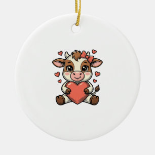 Mooie babykoe met hart vintage gravure shirt keramisch ornament