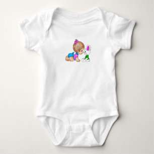 Mooie babymeisje en konijn baby romper