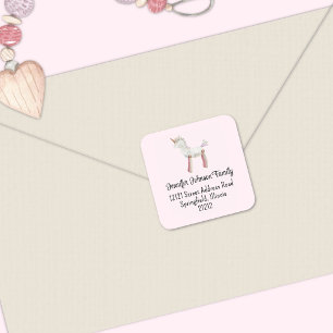 Mooie babymeisje vintage eenhoornspeeltje vierkant vierkante sticker