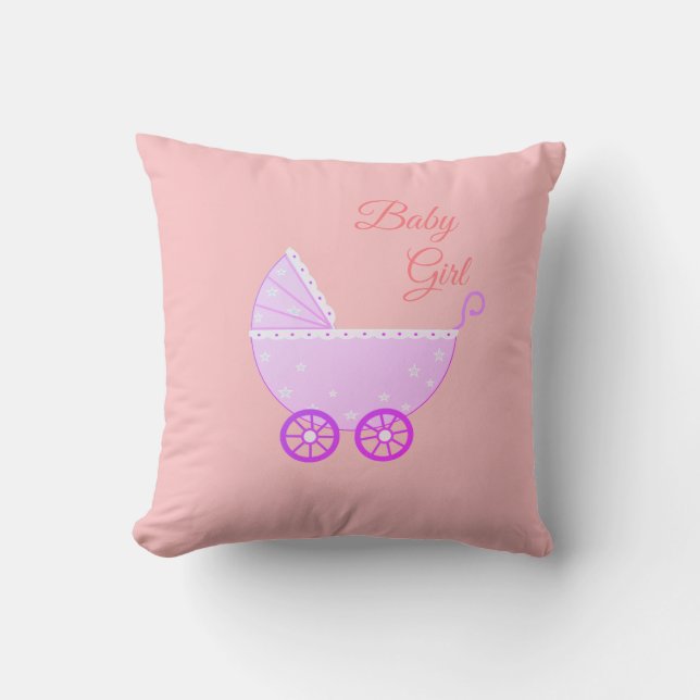 Mooie babymeisjes buggy op roze kussen (Voorkant)