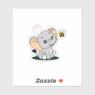 Mooie babyolifant met bij cartoon vinyl sticker