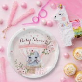 Mooie babyolifant met bloemen Roze baby shower Papieren Bordje (Feest)