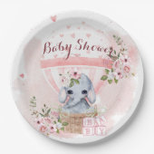 Mooie babyolifant met bloemen Roze baby shower Papieren Bordje (Voorkant)