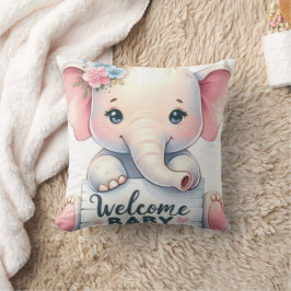 Mooie babyolifant met bloemen Welkom baby kunst Kussen