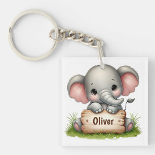 Mooie babyolifant met naamkaartje sleutelhanger