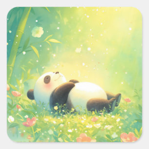 Mooie babypanda slaapt in zonovergoten bamboebos vierkante sticker