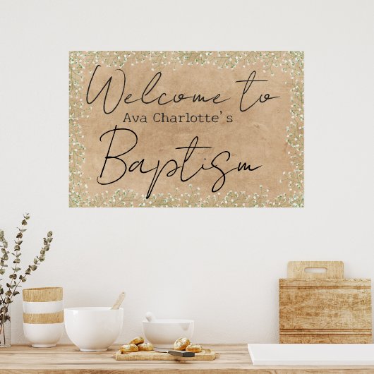 Mooie Baby's Breath Bloemen Rustische Doop Uitnodi Poster (Keuken)